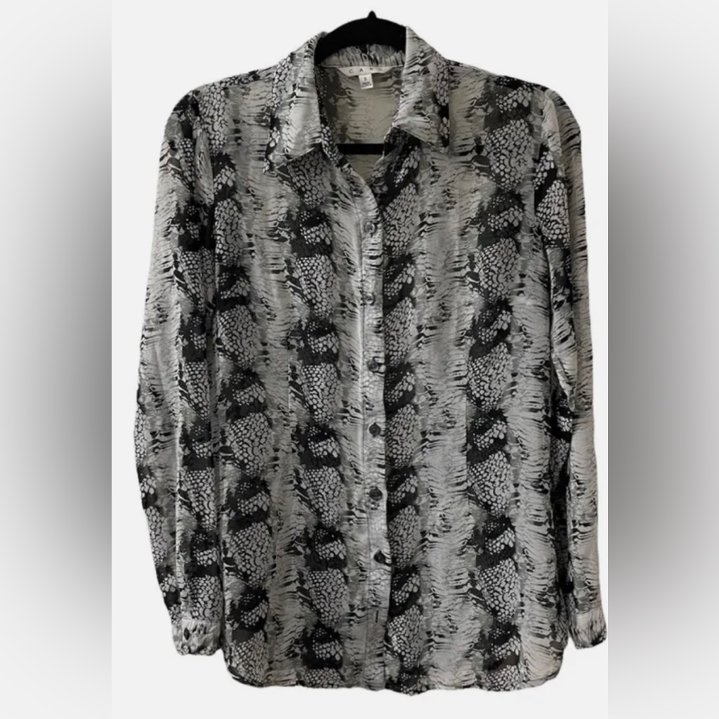 Cabi Python Snake Print Sheer Button Down